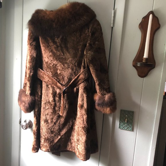 VTG Juniors Coat Fur Trim Velvet Brown Tanganika - Picture 7 of 7